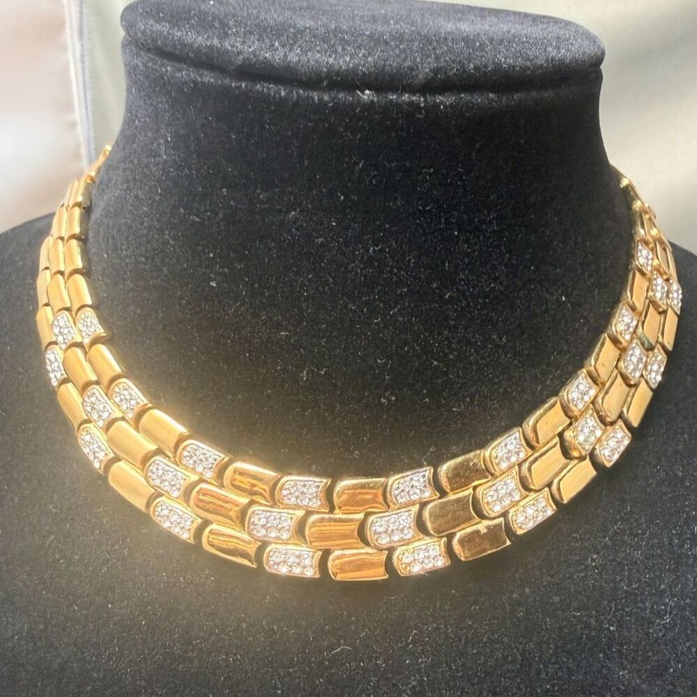 Vintage 1980s Brick Link Panther Collar Choker Necklace